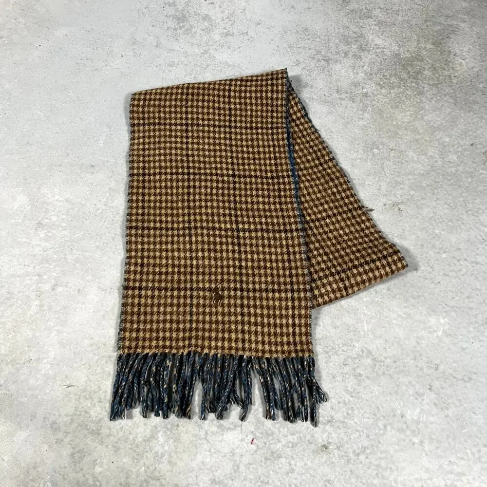 Polo Ralph Lauren Reversible Scarf Blue and Brown Wool